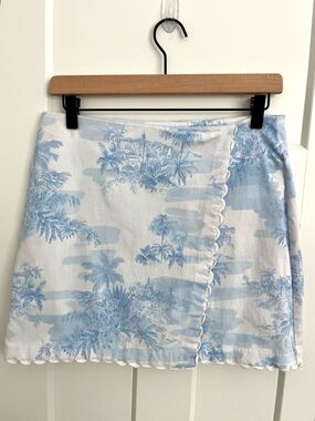 Crown & Ivy Blue Toile Skort Coastal Grandma Wrap Mini Skort Size 8 Coquette EUC